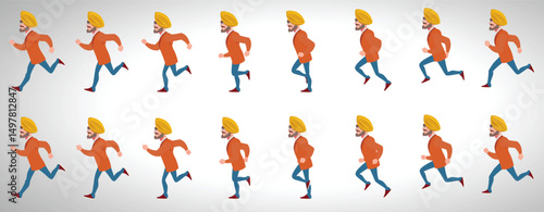 businessman running animation, run cycle animation sprite sheet, frame by frame run animation