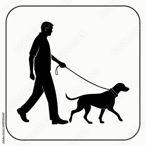 Man walking dog black silhouette simple graphic design