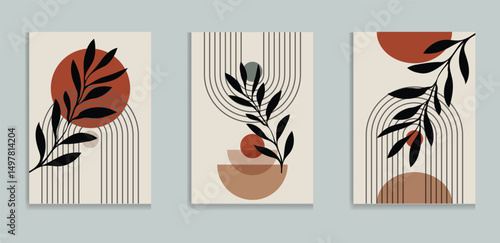 Botanical Minimalist Wall Decor Modern boho wall art set posters abstract boho rainbow prints vector