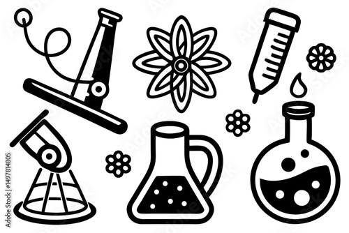 Science Experiment Icons Black and White Illustration
