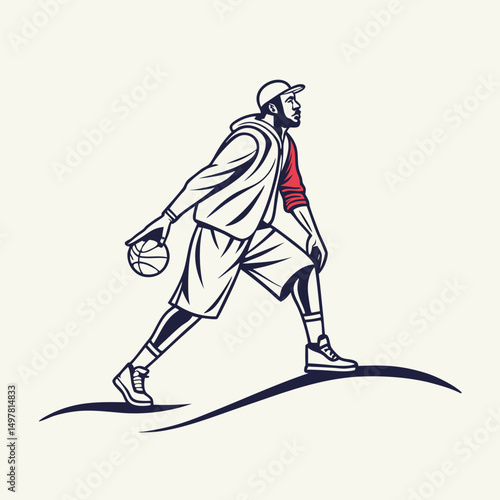 Stylish basketball player dribbling ball street style illustration