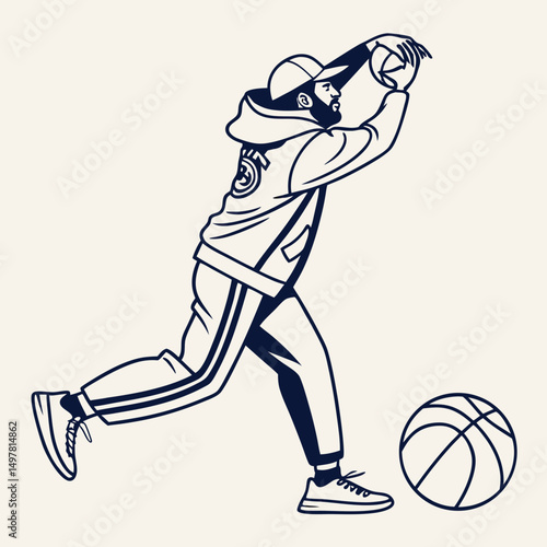 Stylish basketball player in motion dynamic pose