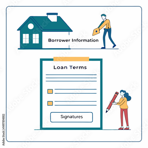 Home loan application process illustration borrower information loan terms signatures