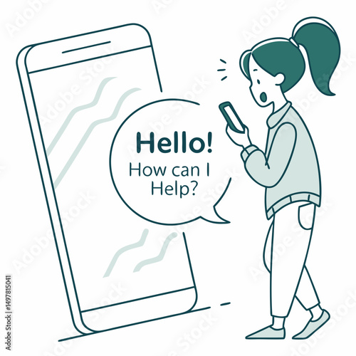 Woman using smartphone for online help service assistance support