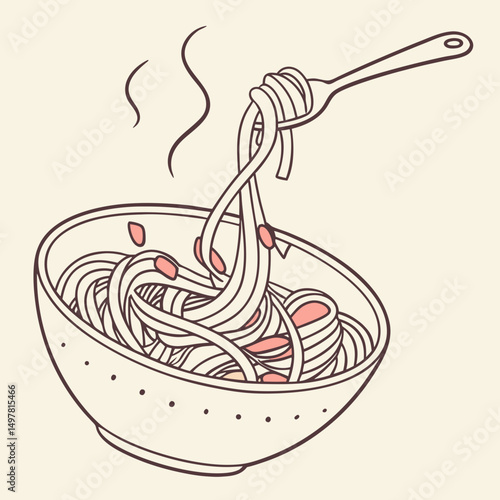 Delicious noodles served in a bowl with a fork