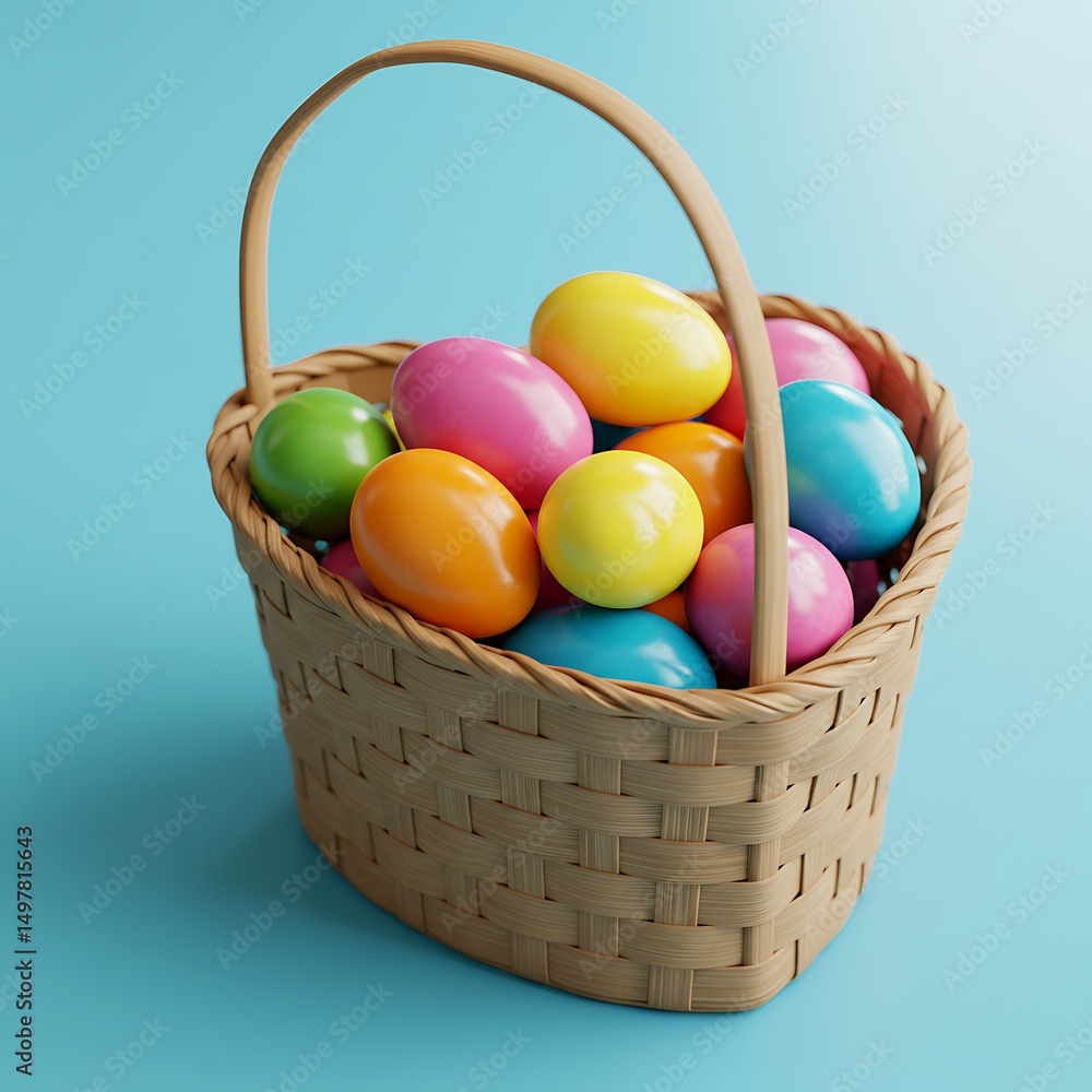 Naklejka premium Colorful easter eggs in basket