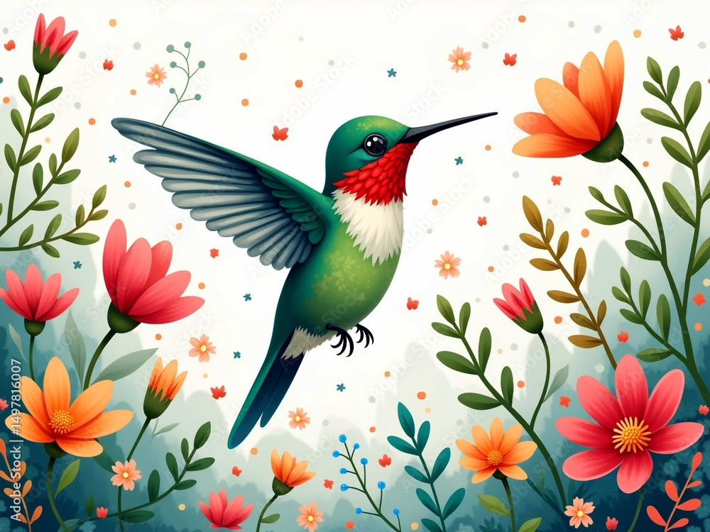 Fototapeta premium hummingbird and flowers
