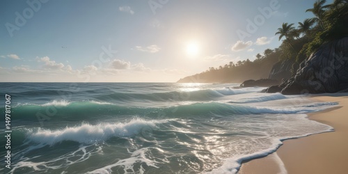 Deep ocean swells rhythmically reach the beach, a tranquil scene ,  texture,  peaceful,  tide