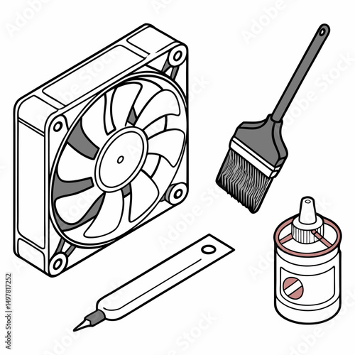 Computer fan cleaning kit illustration components tools maintenance