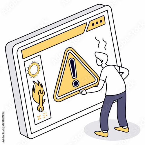 Website error alert man troubleshooting technical problem online