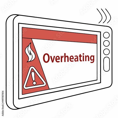 Tablet screen displaying overheating warning message with clean cutout