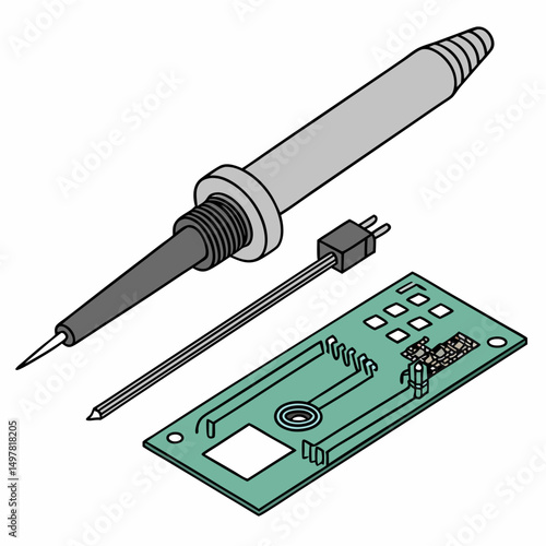 Professional soldering iron and circuit board cutout illustration
