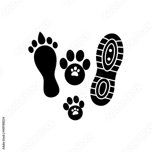 creative details Outline silhouette track footprints human shoes shoe sole funny feet footsteps paws people silhouette icon vector illustration