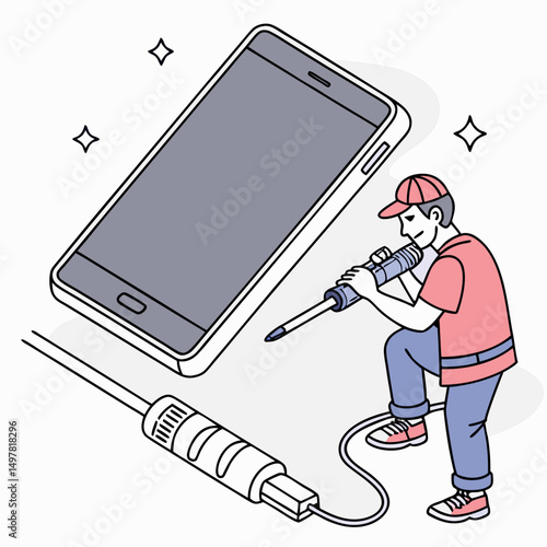 Technician repairing smartphone screen using precision tool