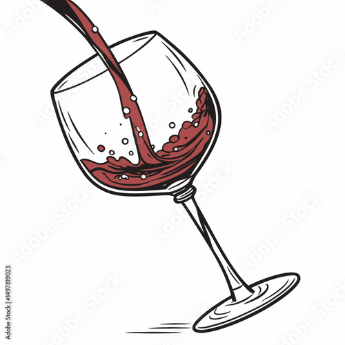 Red wine pouring into elegant wine glass dynamic illustration