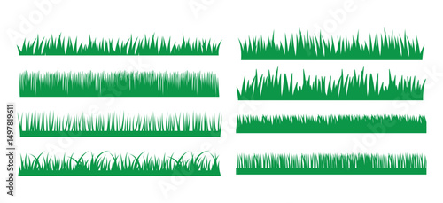 Green grass vector. Grass silhouettes collection. Grass field border isolated on a white background