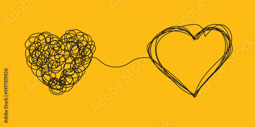 Entangled heart, coaching relationship, icon of psychologist, therapist, love and relationships. Vector illustration