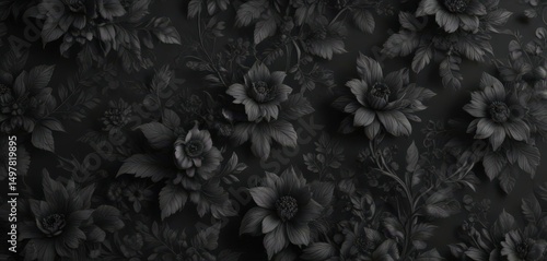 Intricate black charcoal floral wallpaper  Botanical design, rich black background , design, gothic, aesthetic