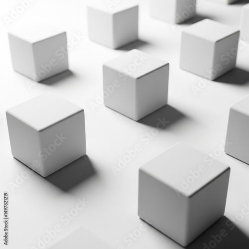 3D Rendered Minimal Cubes Monochrome Composition with Soft Shadows