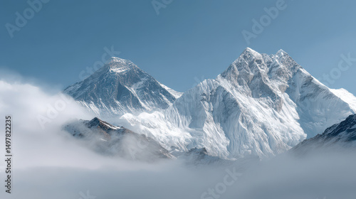 breathtaking view of mount everest towering majestically against ultrabright sky with soft clouds drifting by
