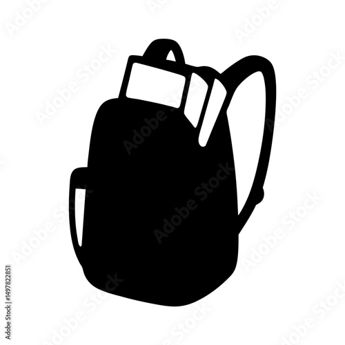 Simple monochromatic graphic illustration of a backpack on a white background