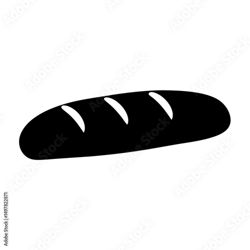 Stylized Black Silhouette of a Loaf of Bread on a White Background