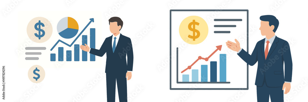 Business professionals presenting financial data and growth trends during a conference in a modern office environment Business professionals presenting financial data and growth trends during a conference in a modern office environment