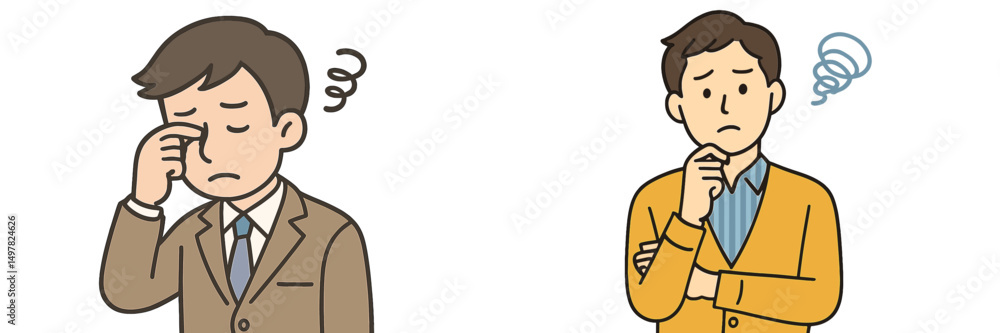 Businessmen expressing frustration and contemplation in a modern office environment during a brainstorming session Businessmen expressing frustration and contemplation in a modern office environment during a brainstorming session