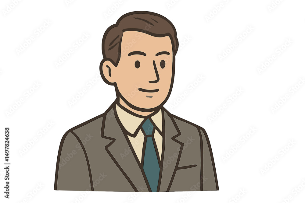 Professional man in business attire with a friendly expression, suitable for corporate settings in an illustrative style Professional man in business attire with a friendly expression, suitable for corporate settings in an illustrative style