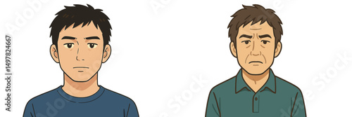 Transformation from youth to adulthood depicting emotional growth and life experiences over time in character evolution