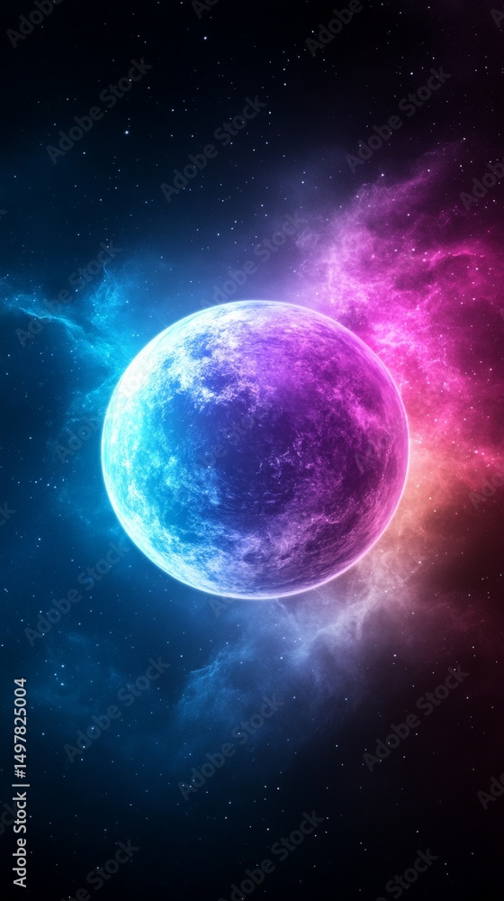 Fototapeta premium Vibrant Duotone Planet in Chaotic Cosmic Background