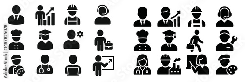 Diverse group of professionals representing various careers and industries in a cohesive design