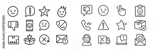 Collection of unique icons depicting various emotions, alerts, and notifications in a minimalist design style