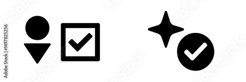 Icons representing selection and confirmation in digital user interfaces for improved navigation and user experience