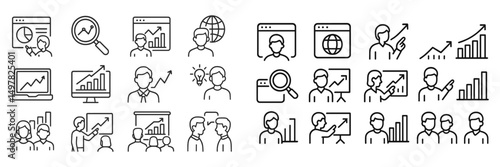 Business professionals analyzing data trends with graphs and charts in a modern workspace setting during the daytime