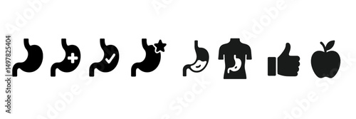 Health and wellness icons representing digestion, nutrition, and lifestyle choices for better living