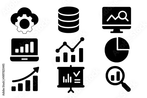 Icons representing data analysis and business intelligence tools for modern decision making