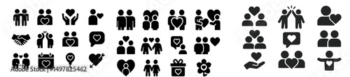 Various icons representing love, friendship, and relationships created in a simple and modern design