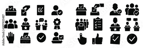 Diverse symbols representing democratic processes, voting, and community participation in civic engagement activities