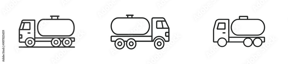 Various designs of tanker trucks in simple outline style showcasing their shapes and features in a minimalistic format Various designs of tanker trucks in simple outline style showcasing their shapes and features in a minimalistic format