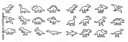 Diverse collection of dinosaur illustrations showcasing various species and their unique features in a playful design
