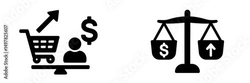 Icons representing e-commerce growth and financial balance in contemporary online shopping