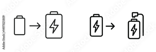 Battery charging process illustrated with step-by-step visuals showing energy transfer in charging devices