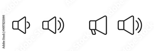 Different styles of sound icons representing volume levels and adjustments in a minimalist design