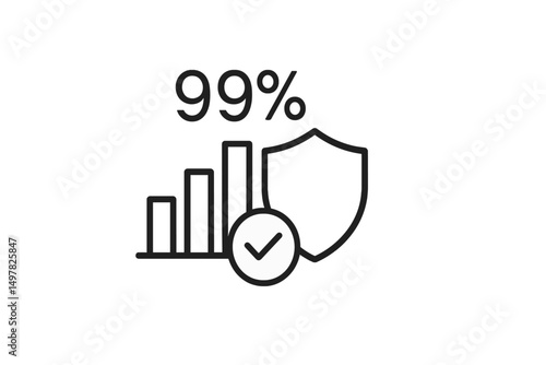 Data security graphic showing protection level at 99 percent with charts indicating performance metrics and trust indicators