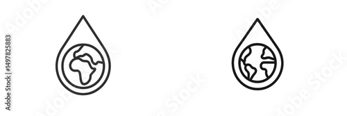 Environmental symbols represent Earth's continents and water droplets in a minimalist design for global awareness