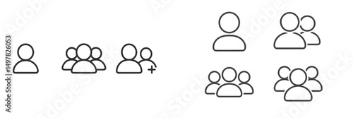 Group icons representing collaboration and social interaction among individuals in various configurations