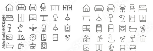 Various household items and furniture icons suitable for design projects or presentations in modern style