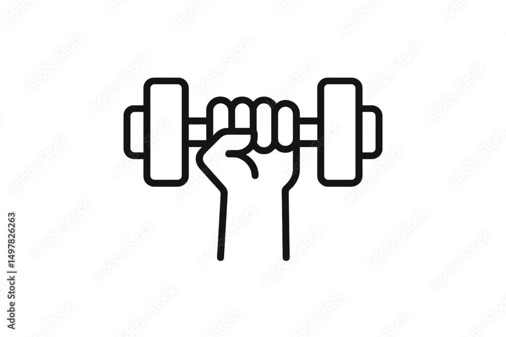 Hand lifting a dumbbell represents strength training and fitness activities in a minimalistic style Hand lifting a dumbbell represents strength training and fitness activities in a minimalistic style