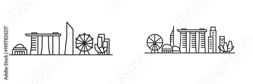 City skyline illustration showcasing modern architecture and landmarks at sunset